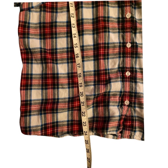 J.CREW Women’s Festive Holiday Plaid Flannel Ruffle Neck Trim Button Up Shirt - Picture 5 of 7